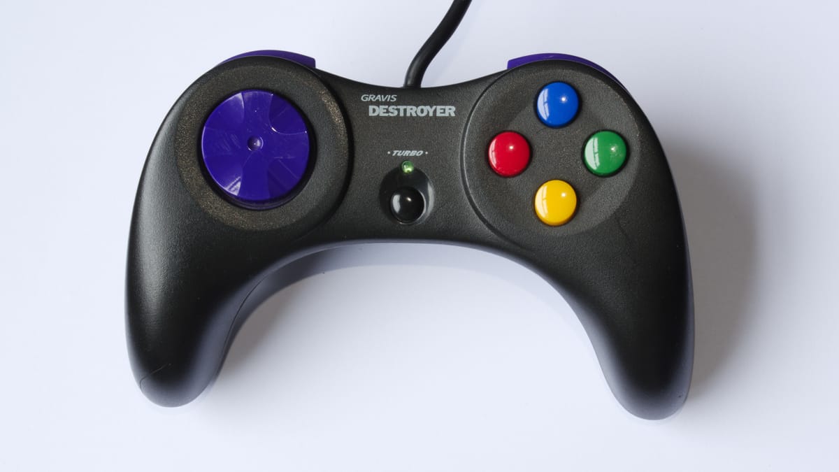 A game controller on a store counter